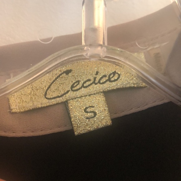 SMALL CECICE BUTTON DOWN BLACK AND BROWN LONG SLEEVE TOP - Picture 4 of 5